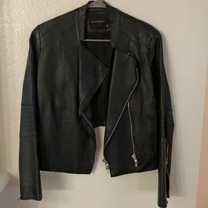 Olivaceous faux leather Moto jacket